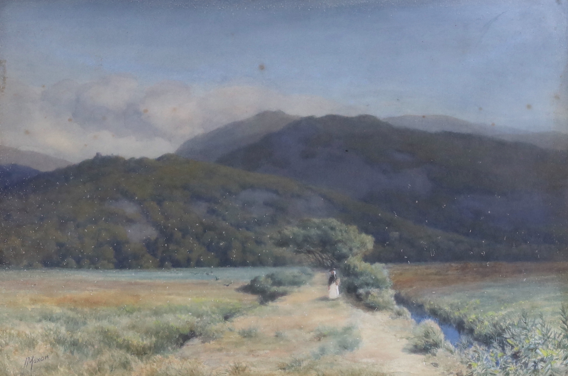 Herbert Moxon Cook (1844-1928), watercolour, Mountainous landscape with figure, signed, 34 x 50cm, ornate gilt framed